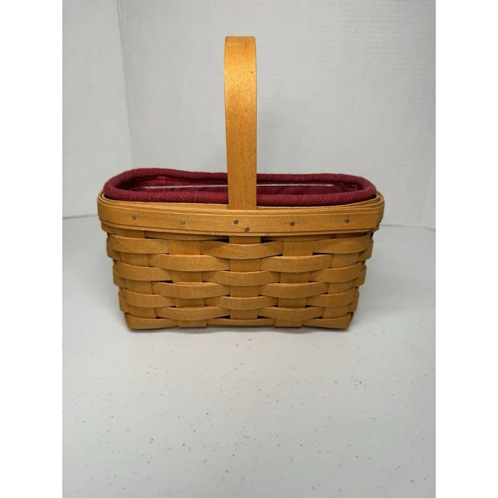 Longaberger Small Handled Woven Basket Plastic Cloth Liners Signed Dated 1999